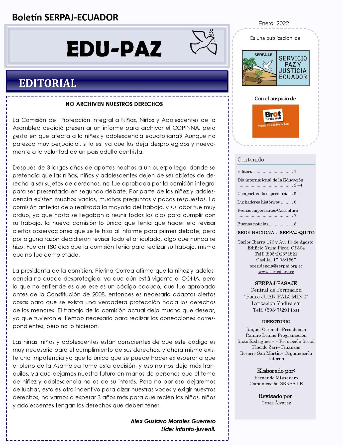 BOLETÍN SERPAJ-E ENERO 2022